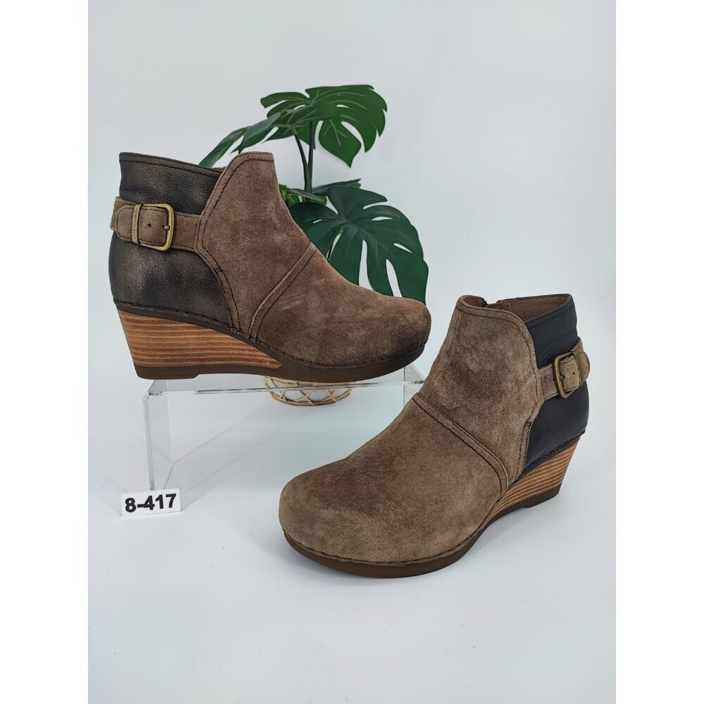 Dansko Women's Shirley Brown Leather Ankle Wedge Booties Size 39EU 8.5US